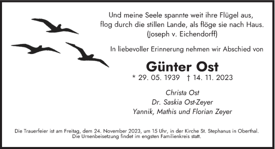 Todesanzeige von Günter Ost von saarbruecker_zeitung