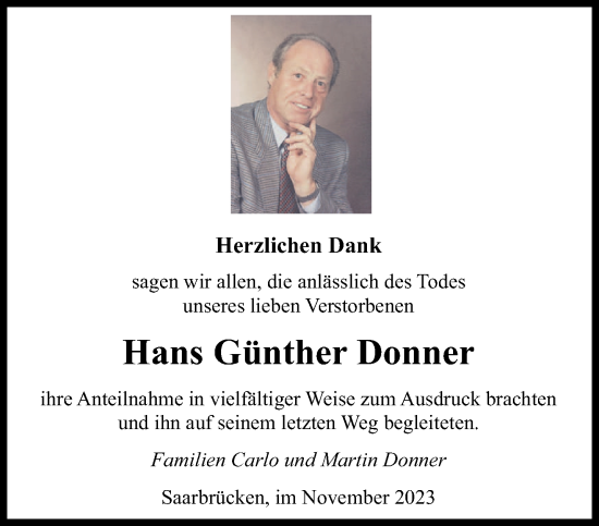 Todesanzeige von Hans Günther Donner von saarbruecker_zeitung