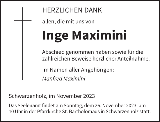 Todesanzeige von Inge Maximini von saarbruecker_zeitung