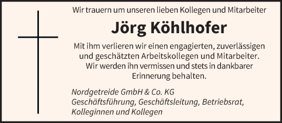 Todesanzeige von Jörg Köhlhofer von saarbruecker_zeitung