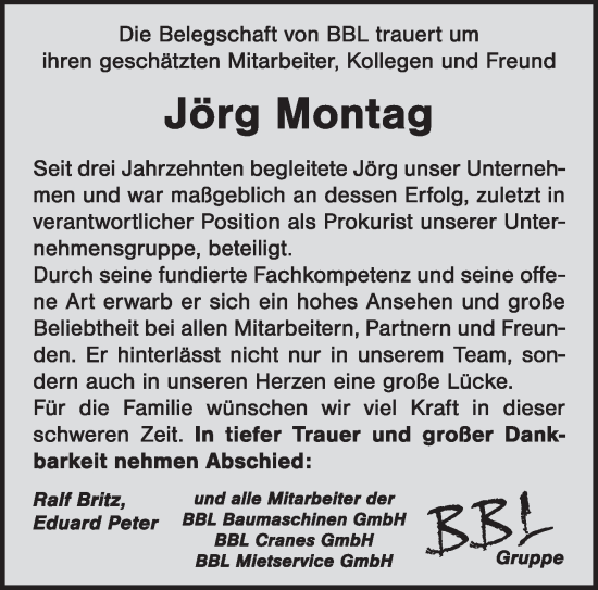 Todesanzeige von Jörg Montag von saarbruecker_zeitung