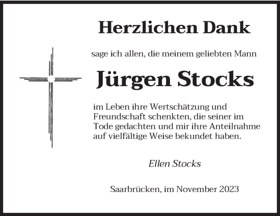 Todesanzeige von Jürgen Stocks von saarbruecker_zeitung
