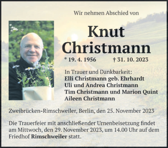 Todesanzeige von Knut Christmann von saarbruecker_zeitung