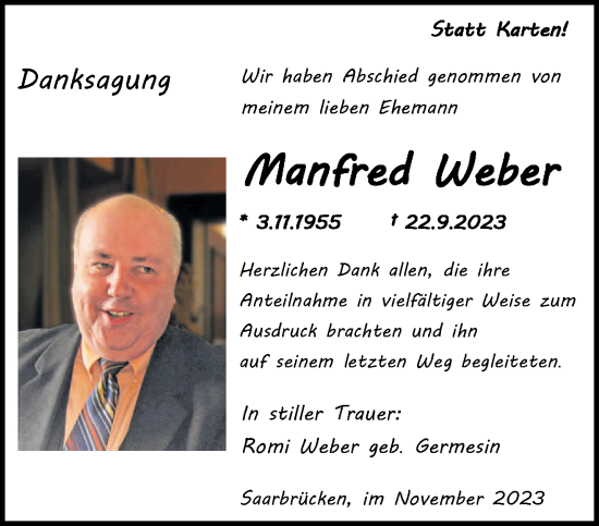 Todesanzeige von Manfred Weber von saarbruecker_zeitung