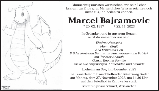 Todesanzeige von Marcel Bajramovic von saarbruecker_zeitung