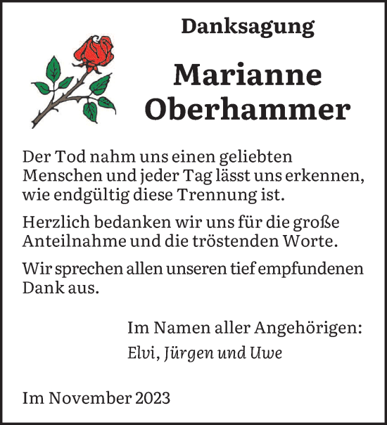 Todesanzeige von Marianne Oberhammer von saarbruecker_zeitung