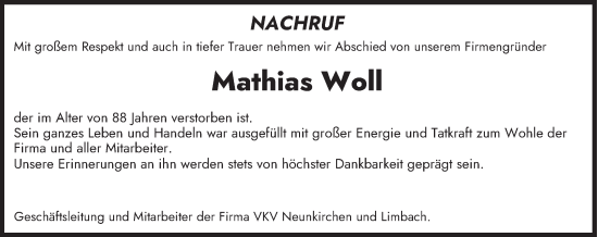 Todesanzeige von Mathias Woll von saarbruecker_zeitung