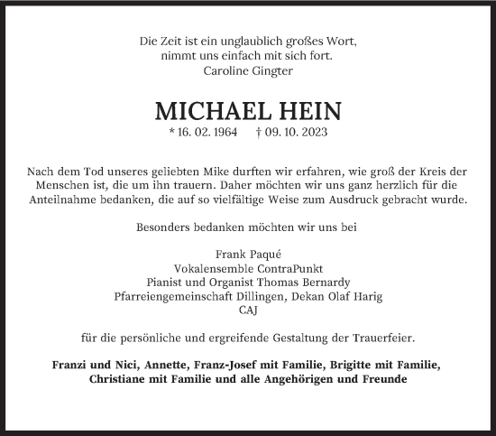 Todesanzeige von Michael Hein von saarbruecker_zeitung