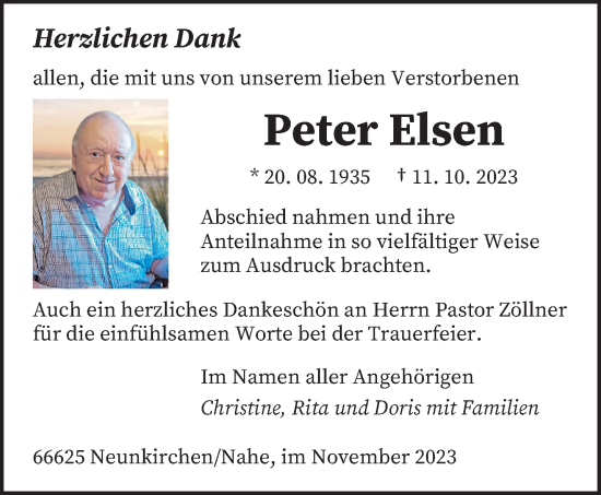 Todesanzeige von Peter Elsen von saarbruecker_zeitung