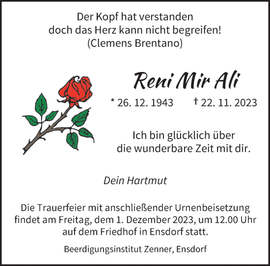 Todesanzeige von Reni Mir Ali von saarbruecker_zeitung