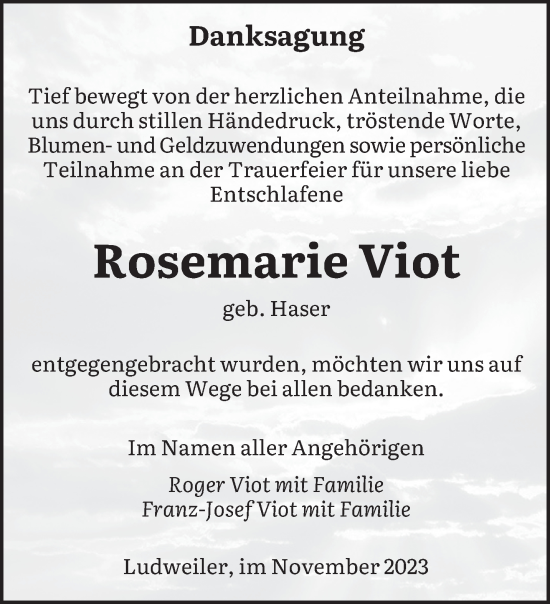 Todesanzeige von Rosemarie Viot von saarbruecker_zeitung