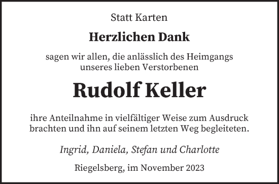 Todesanzeige von Rudolf Keller von saarbruecker_zeitung