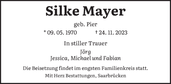 Todesanzeige von Silke Mayer von saarbruecker_zeitung