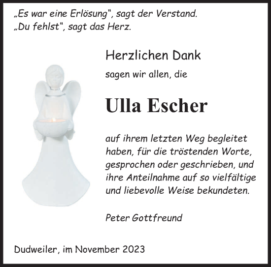 Todesanzeige von Ulla Escher von saarbruecker_zeitung