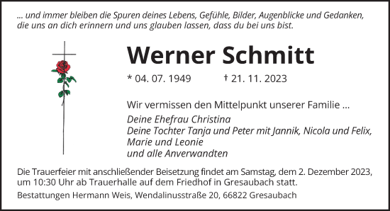 Todesanzeige von Werner Schmitt von saarbruecker_zeitung