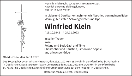 Todesanzeige von Winfried Klein von saarbruecker_zeitung