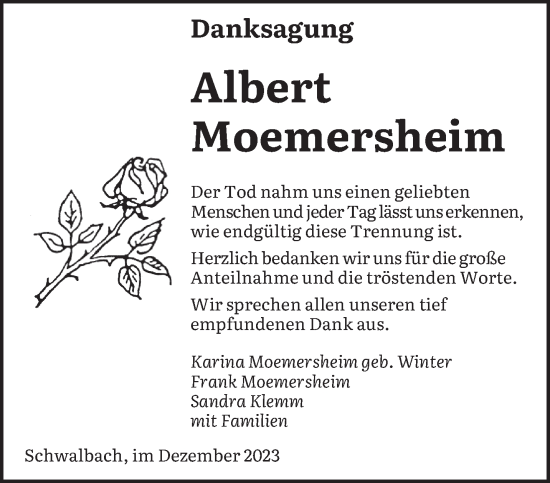 Todesanzeige von Albert Moemersheim von saarbruecker_zeitung