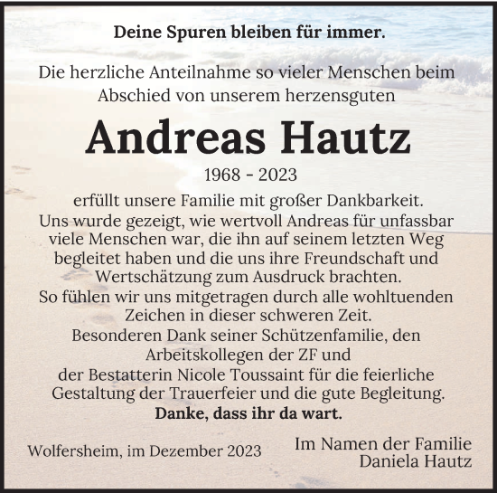 Todesanzeige von Andreas Hautz von saarbruecker_zeitung