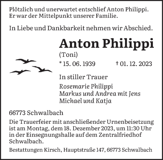 Todesanzeige von Anton Philippi von saarbruecker_zeitung