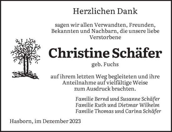 Todesanzeige von Christine Schäfer von saarbruecker_zeitung