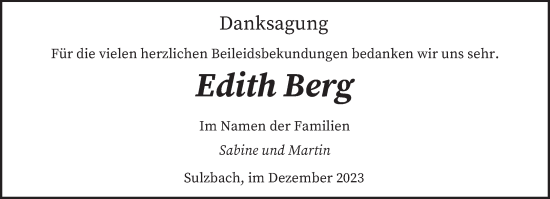 Todesanzeige von Edith Berg von saarbruecker_zeitung