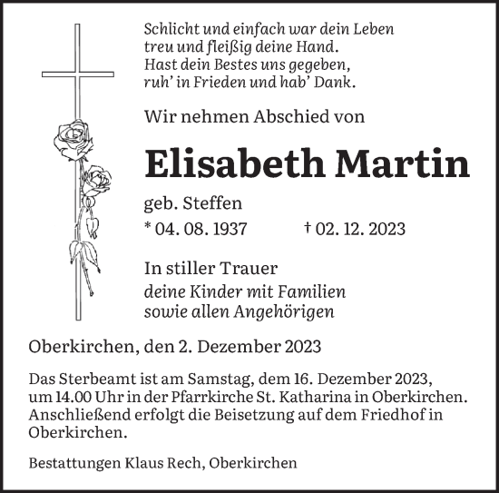 Todesanzeige von Elisabeth Martin von saarbruecker_zeitung
