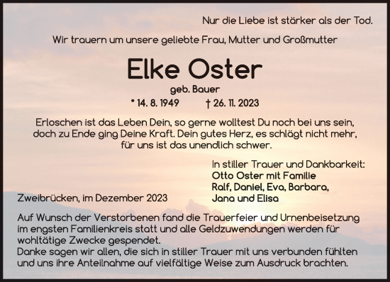 Todesanzeige von Elke Oster von saarbruecker_zeitung