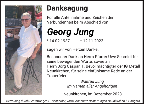 Todesanzeige von Georg Jung von saarbruecker_zeitung