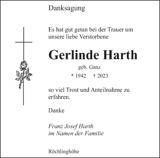 Todesanzeige von Gerlinde Harth von saarbruecker_zeitung