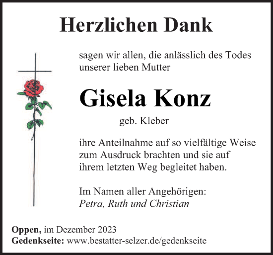 Todesanzeige von Gisela Konz von saarbruecker_zeitung