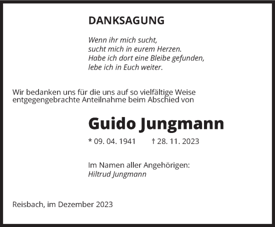 Todesanzeige von Guido Jungmann von saarbruecker_zeitung