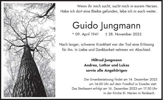Todesanzeige von Guido Jungmann von saarbruecker_zeitung