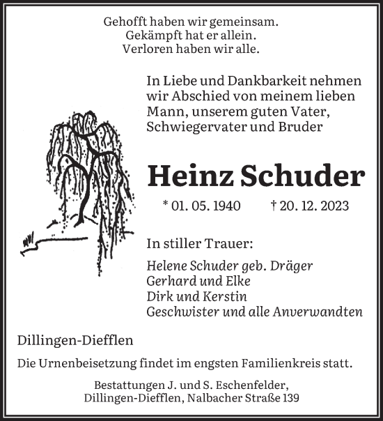 Todesanzeige von Heinz Schuder von saarbruecker_zeitung