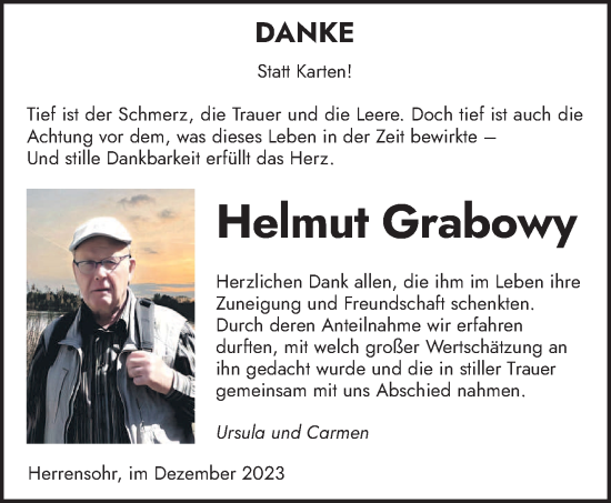 Todesanzeige von Helmut Grabowy von saarbruecker_zeitung