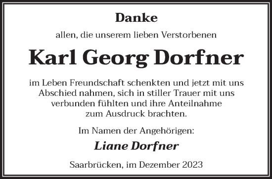 Todesanzeige von Karl Georg Dorfner von saarbruecker_zeitung