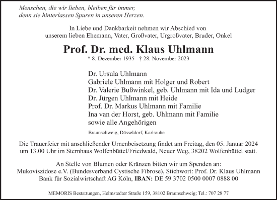 Todesanzeige von Klaus Uhlmann von saarbruecker_zeitung
