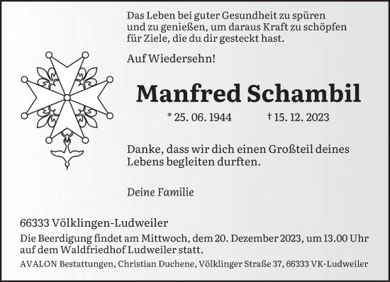 Todesanzeige von Manfred Schambil von saarbruecker_zeitung