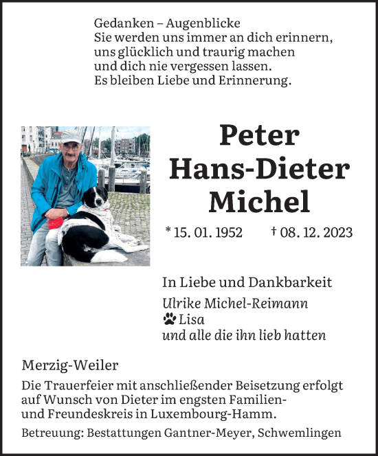 Todesanzeige von Peter Hans-Dieter Michel von saarbruecker_zeitung