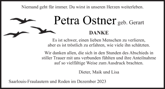 Todesanzeige von Petra Ostner von saarbruecker_zeitung
