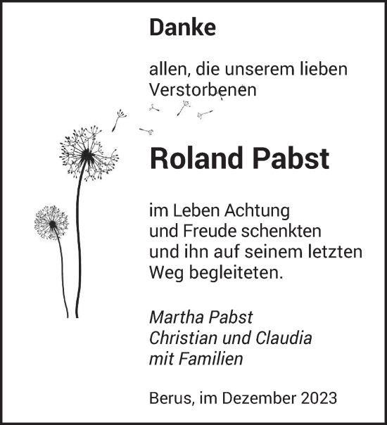 Todesanzeige von Roland Pabst von saarbruecker_zeitung