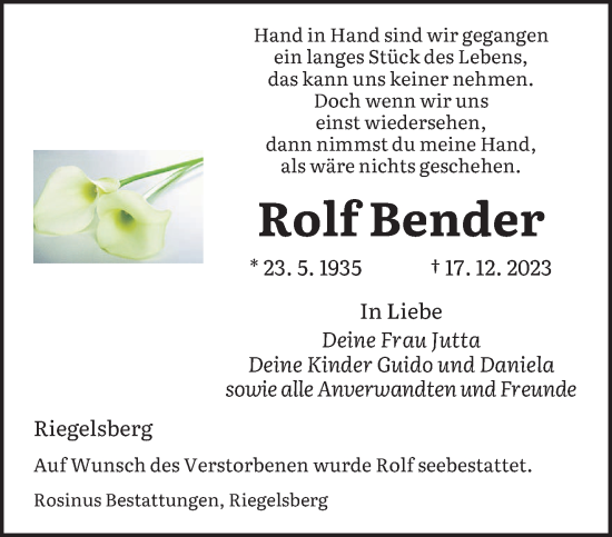 Todesanzeige von Rolf Bender von saarbruecker_zeitung