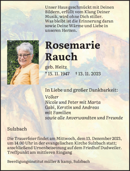 Todesanzeige von Rosemarie Rauch von saarbruecker_zeitung