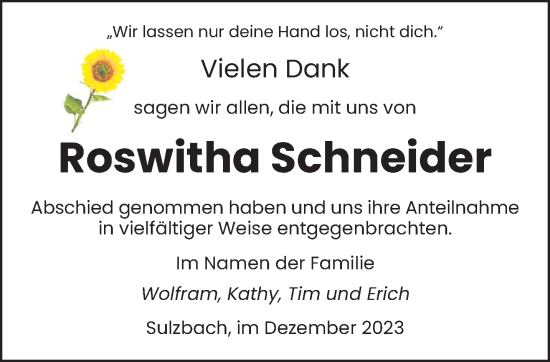 Todesanzeige von Roswitha Schneider von saarbruecker_zeitung