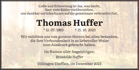 Todesanzeige von Thomas Huffer von saarbruecker_zeitung