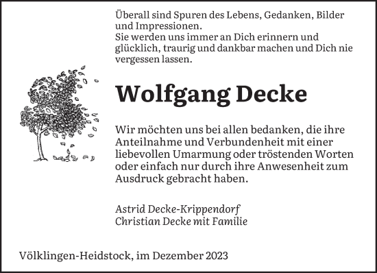 Todesanzeige von Wolfgang Decke von saarbruecker_zeitung