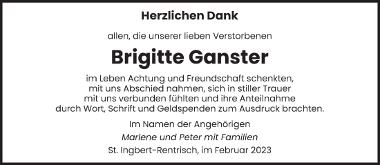 Todesanzeige von Brigitte Ganster von saarbruecker_zeitung