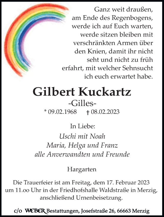 Todesanzeige von Gilbert Kuckartz von saarbruecker_zeitung