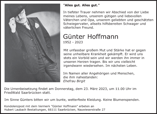 Todesanzeige von Günter Hoffmann von saarbruecker_zeitung