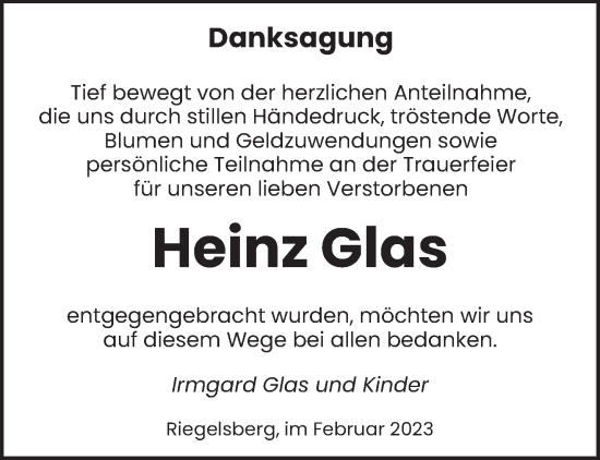 Todesanzeige von Heinz Glas von saarbruecker_zeitung