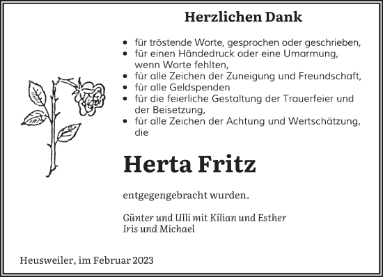Todesanzeige von Herta Fritz von saarbruecker_zeitung
